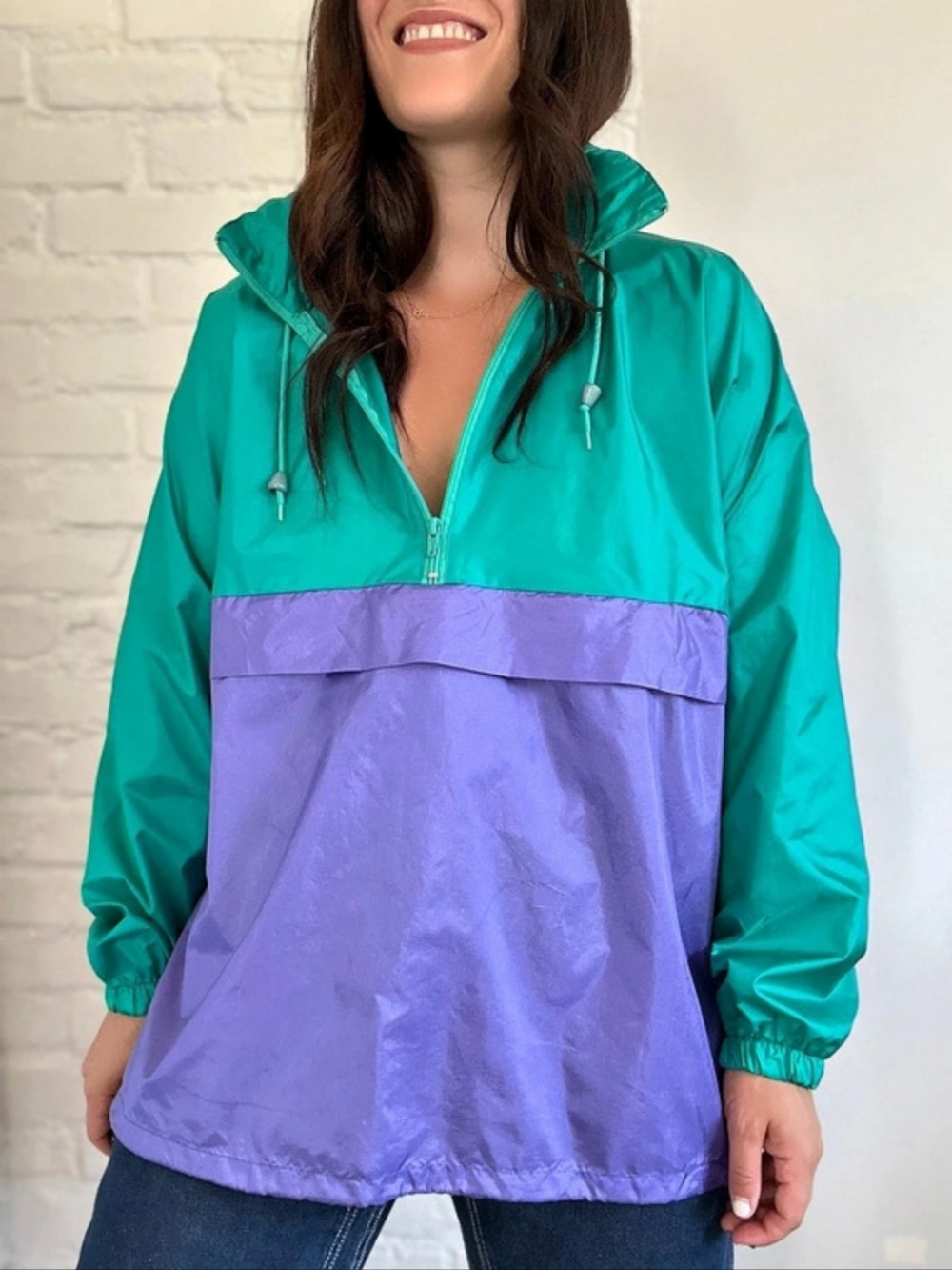 Vintage Lady Footlocker Outerwear 1/4 Zip Pullover Windbreaker Jacket